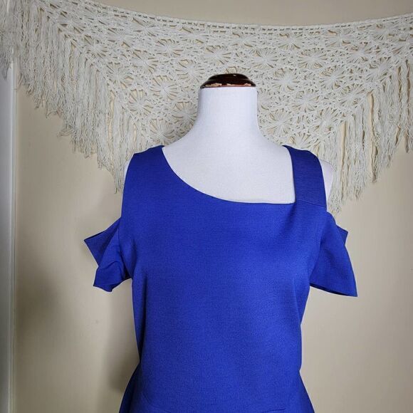 1. State Cold Shoulder Lined Formal Mini Dress Blue Size 12 Large - Picture 8 of 14